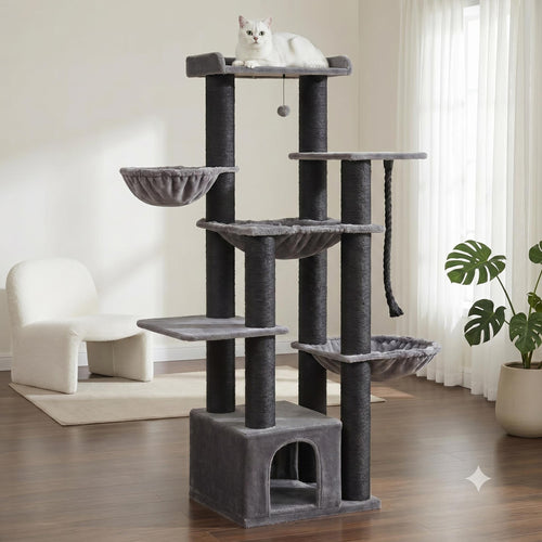 EmmaPetWelfare Large Cat Tree for Big Cats Multi-Level Condo with Hammock Sisal Posts