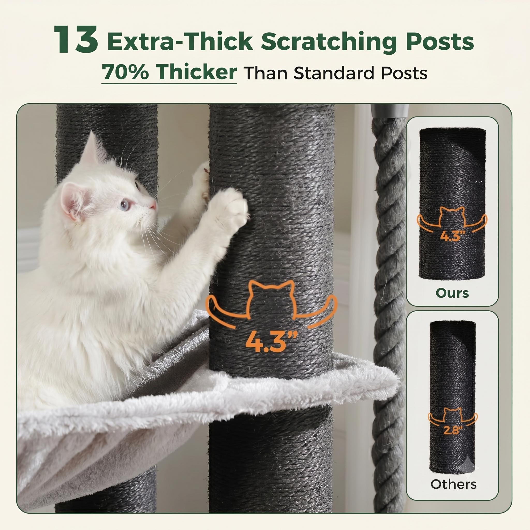 EmmaPetWelfare Large Cat Tree for Big Cats Multi-Level Condo with Hammock Sisal Posts