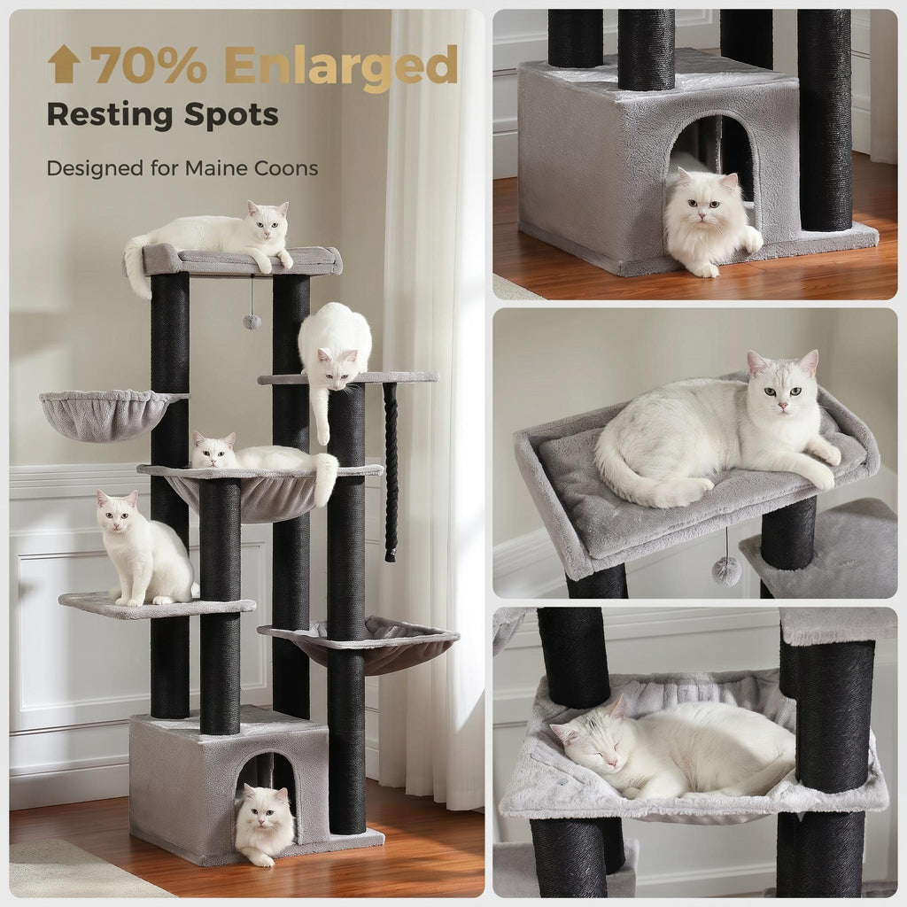 EmmaPetWelfare Large Cat Tree for Big Cats Multi-Level Condo with Hammock Sisal Posts