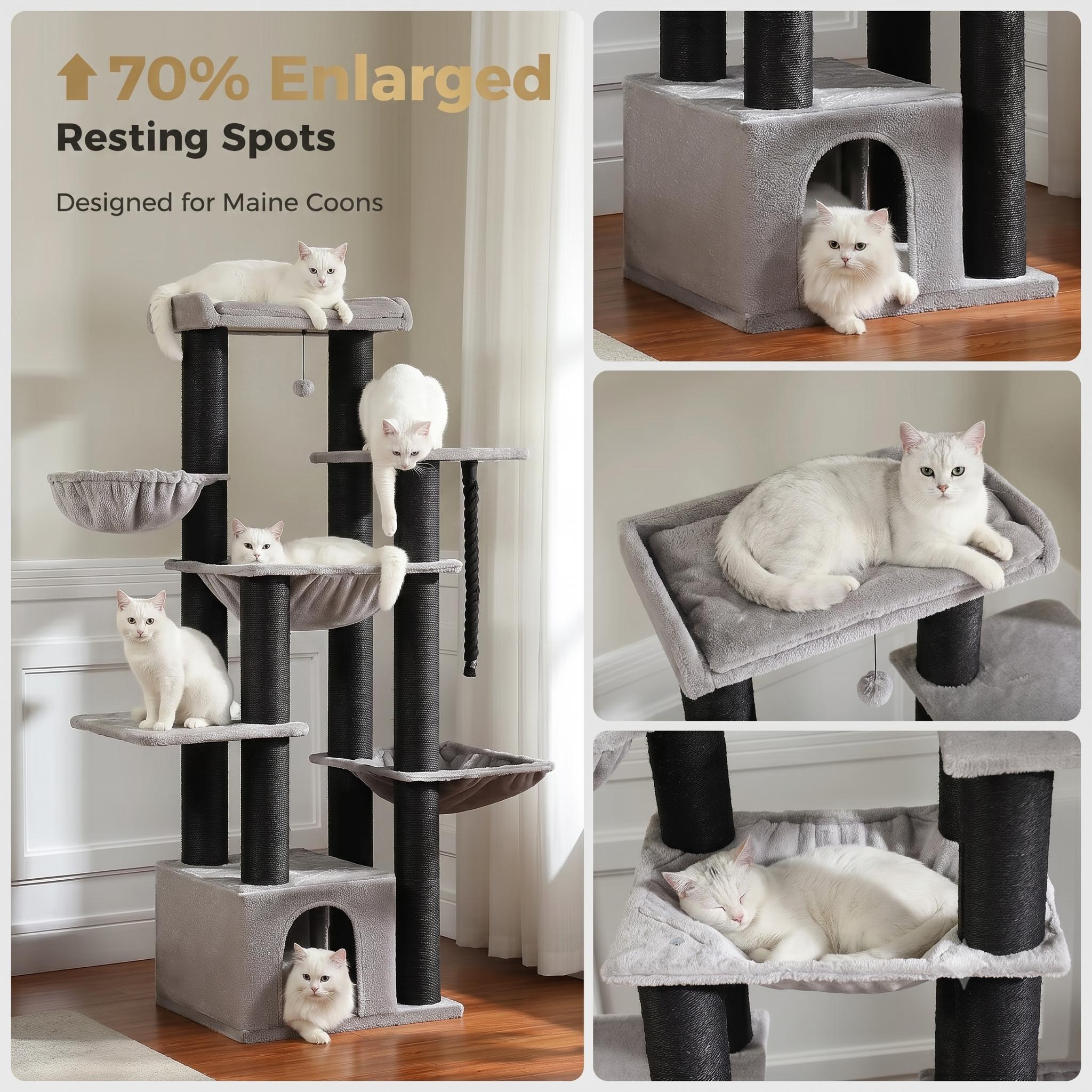 EmmaPetWelfare Large Cat Tree for Big Cats Multi-Level Condo with Hammock Sisal Posts